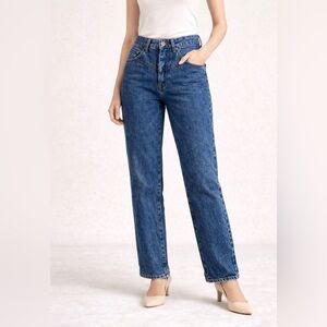 Vintage JEANJER High Rise Jeans Women 7/8 Blue Denim Western Y2K Straight Cotton